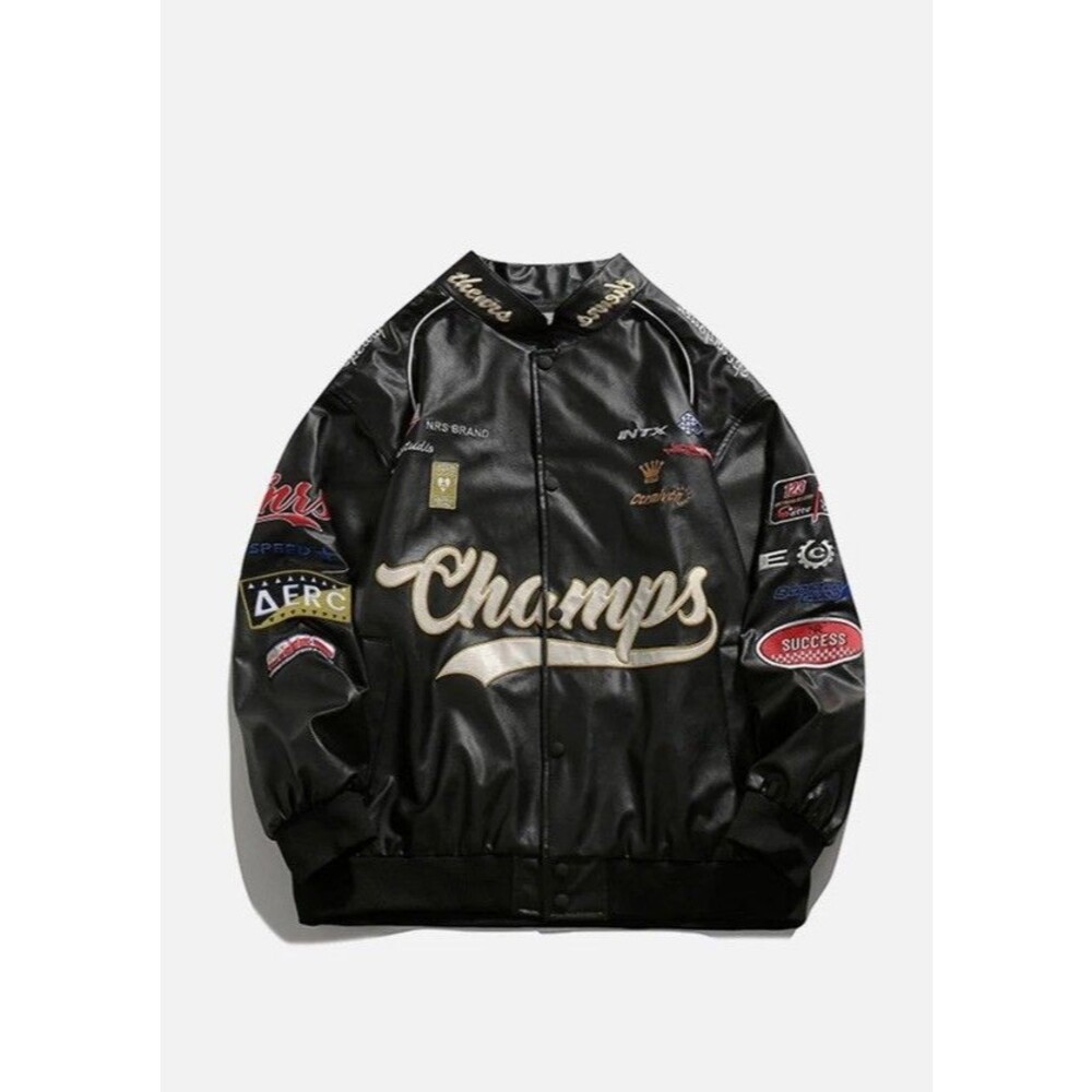 Aelfric Eden Letter Embroidered Biker Jacket Black Size S NWT Racing Streetwear
